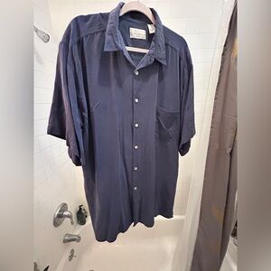 Bill Blass 100%‎ Silk Button-Up Shirt — Navy Blue (XXL / Relaxed Fit)
